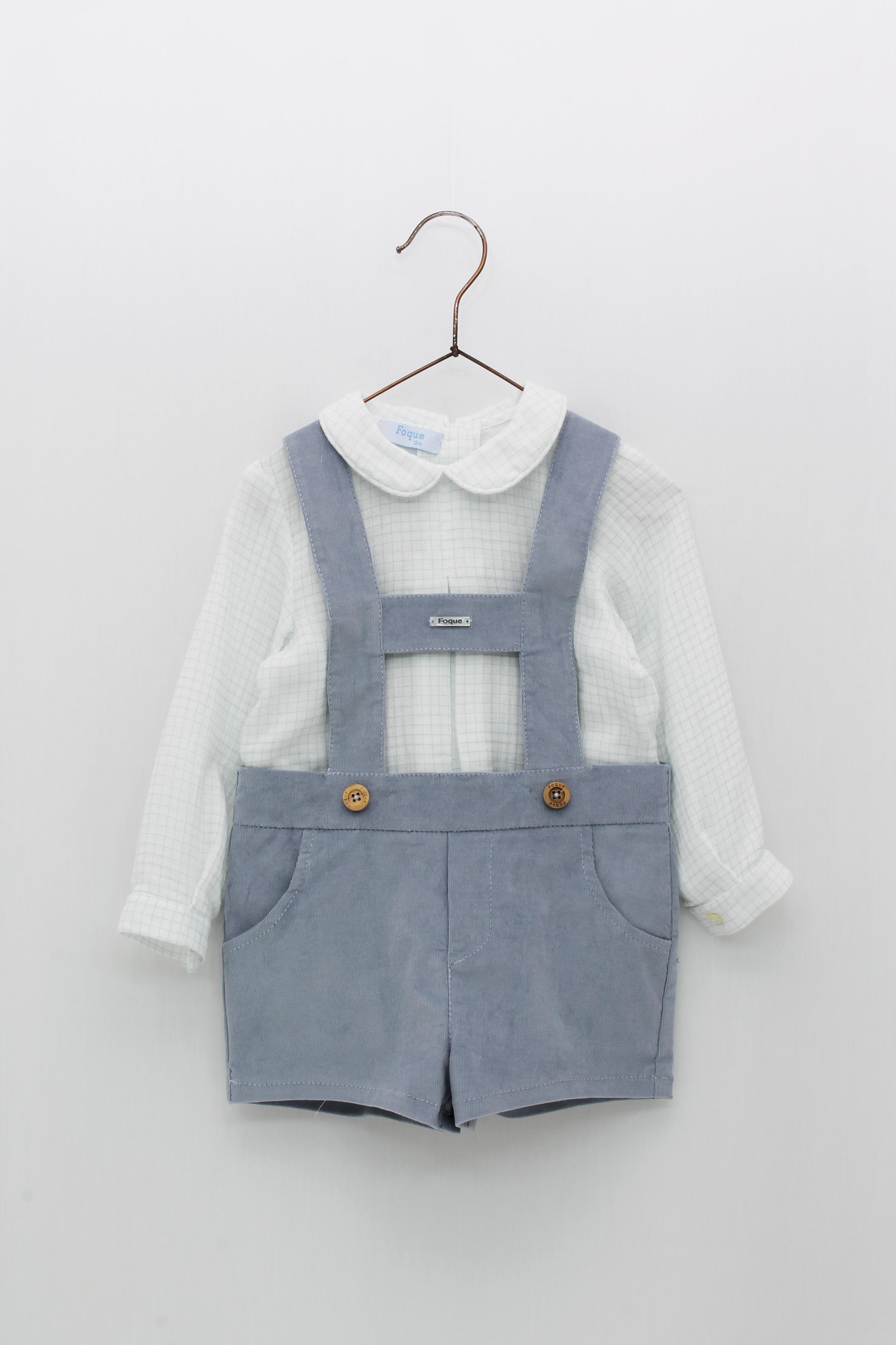 FOQUE AW23 Dusty Blue Baby Boys H Bar Short Set - CLEARANCE SALE