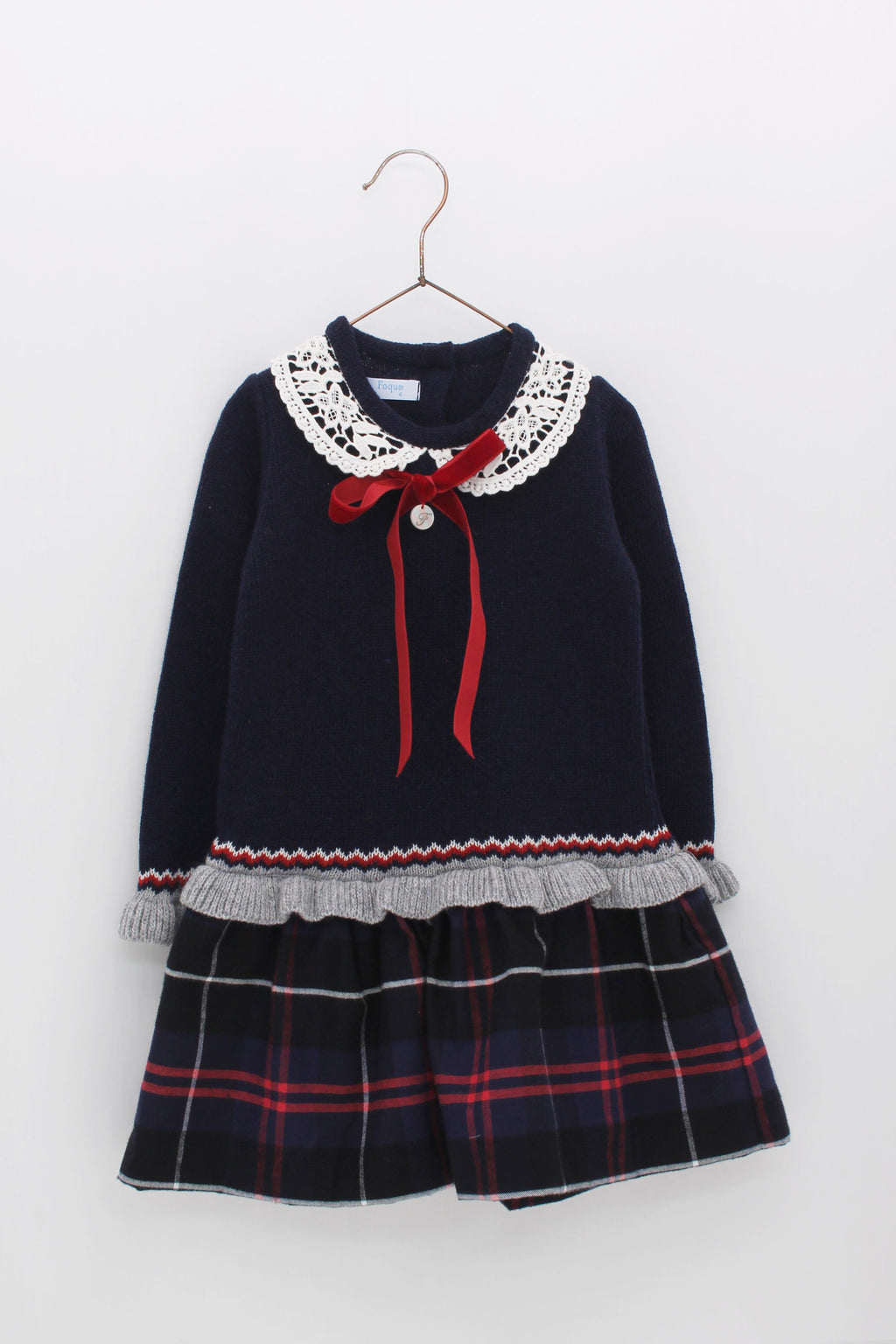 FOQUE AW23 Royal Girls Navy Tartan Dress - CLEARANCE SALE