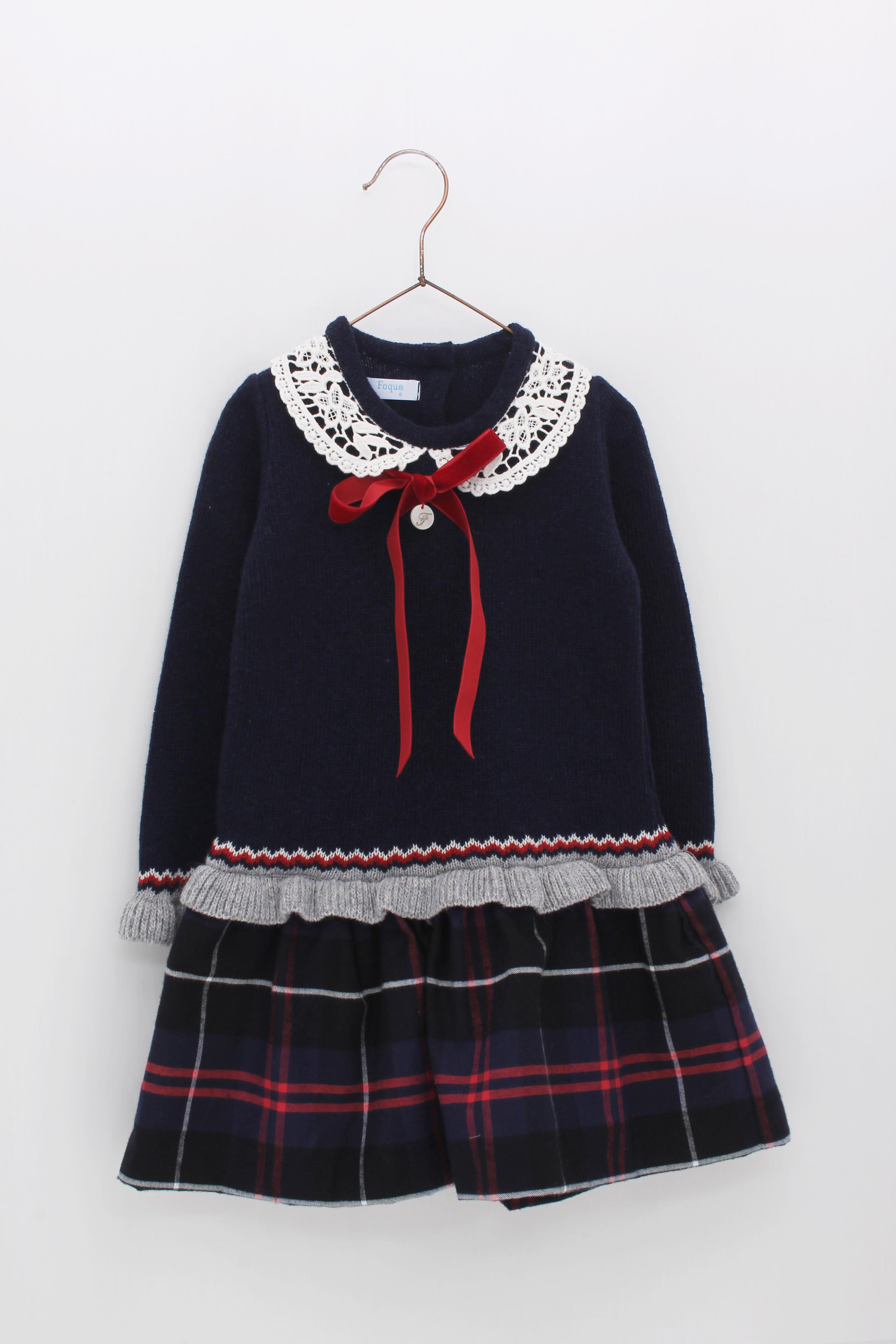 FOQUE AW23 Royal Girls Navy Tartan Dress - CLEARANCE SALE