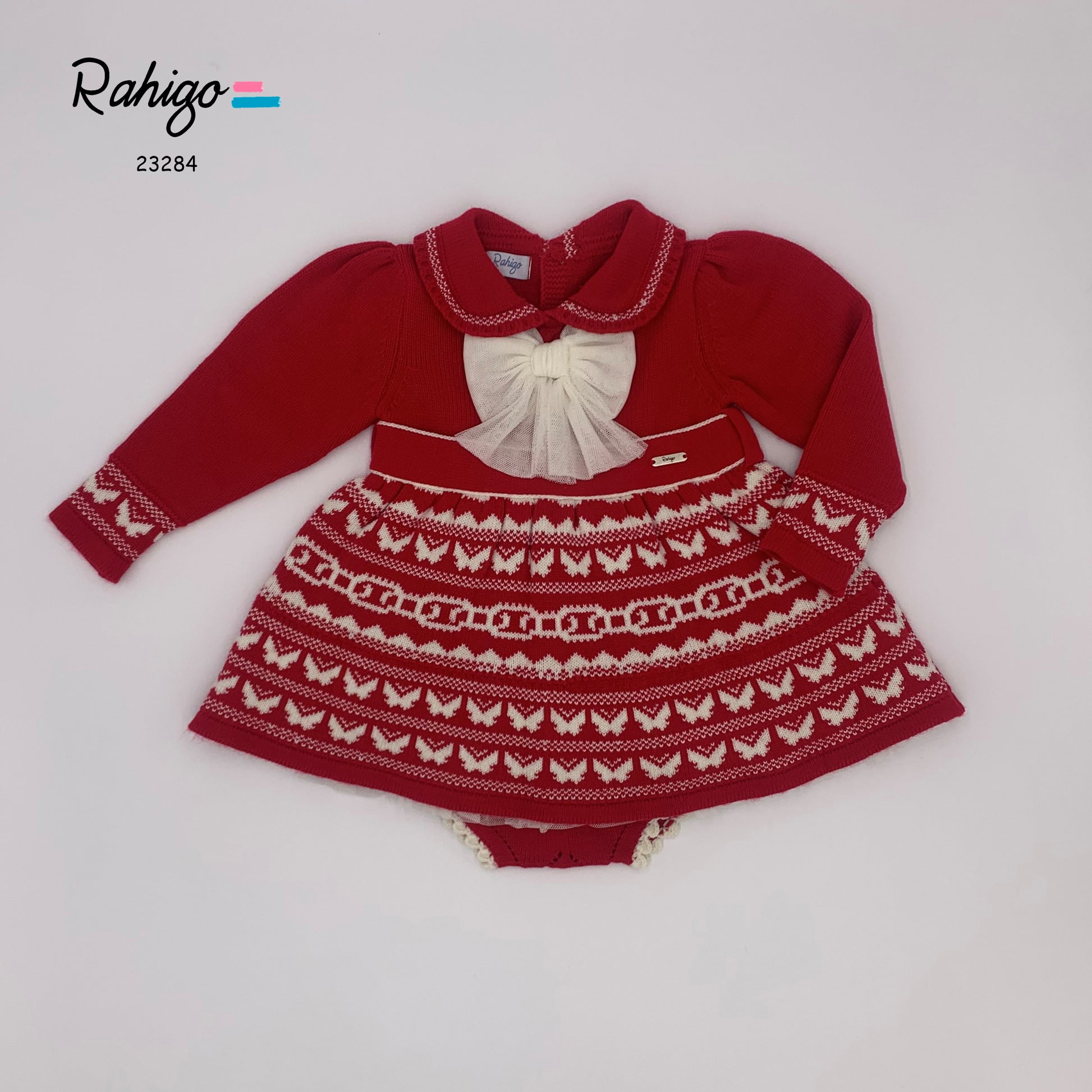RAHIGO Red & Cream Baby Girls Dress & Knickers - 23284
