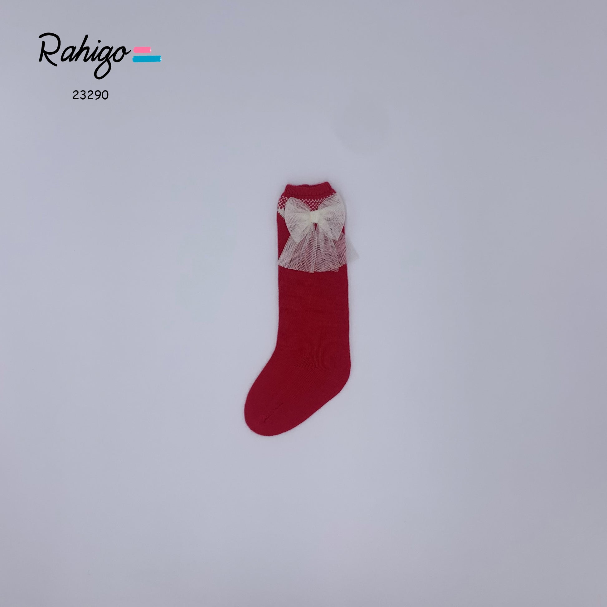RAHIGO Red & Cream Girls Tulle Bow Socks - 23290