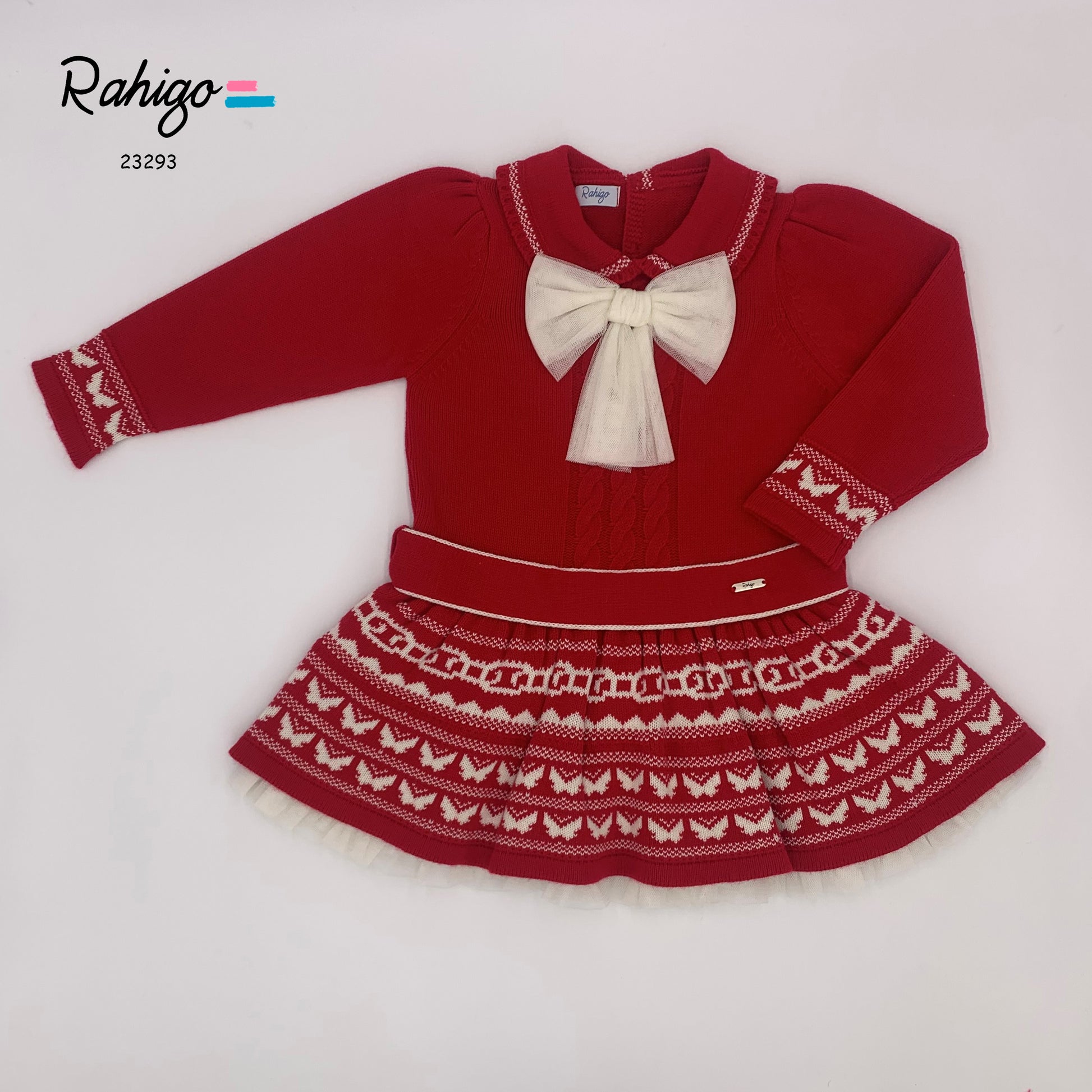 RAHIGO Red & Cream Girls Drop Waist Dress - 23293