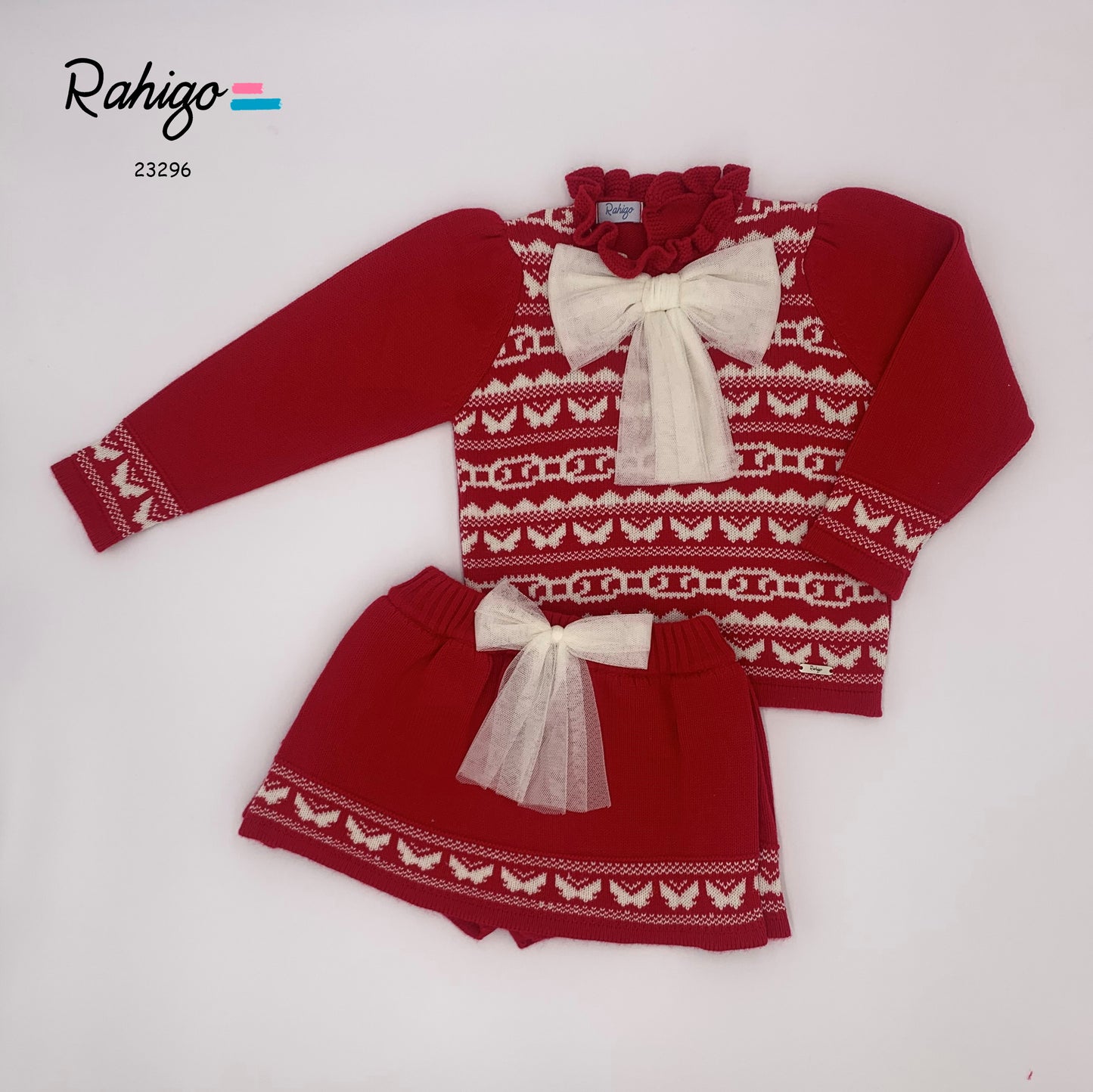 RAHIGO Red & Cream Girls Skort Set - 23296