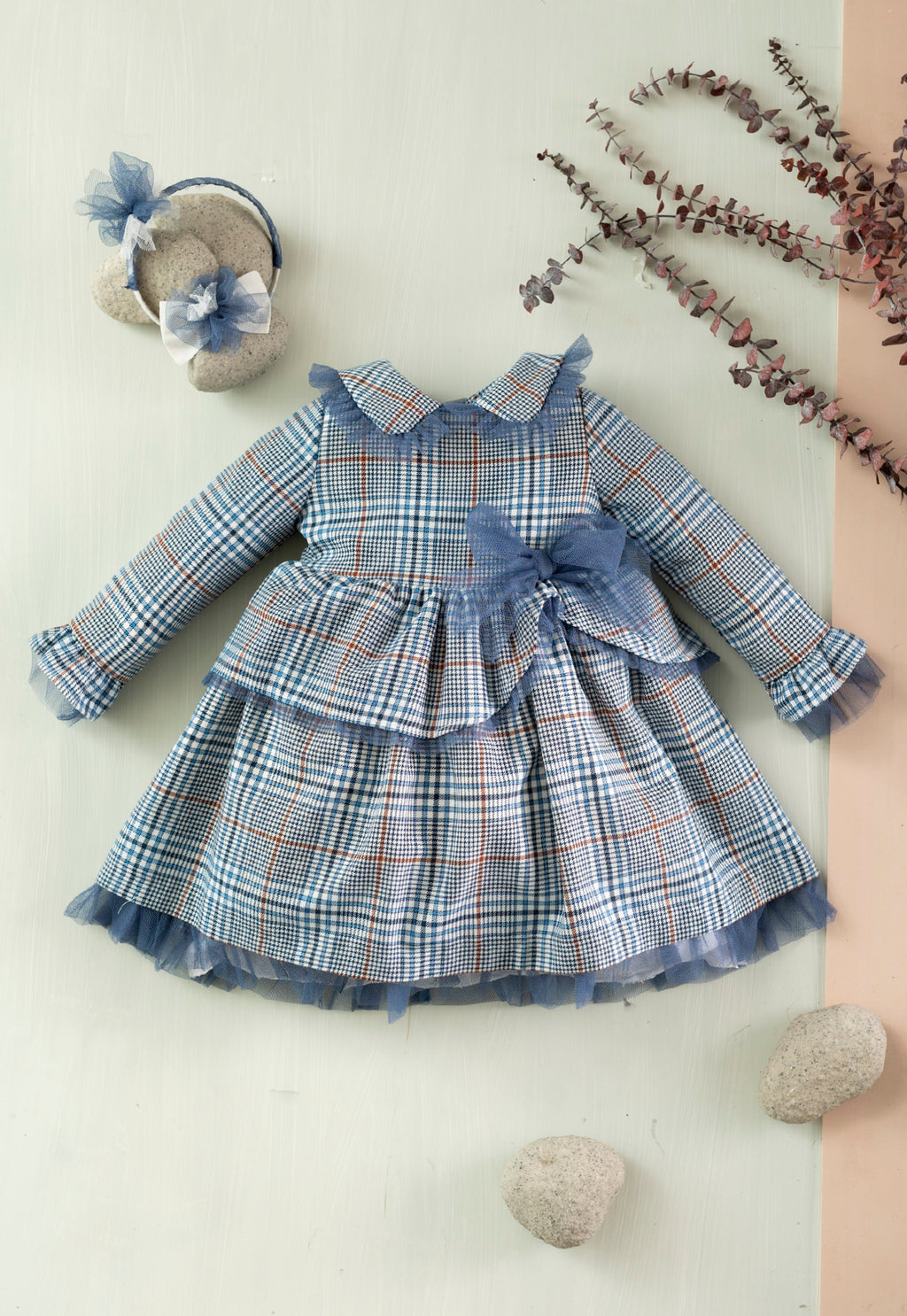 BASMARTI Blue Check Girls Peplum Dress