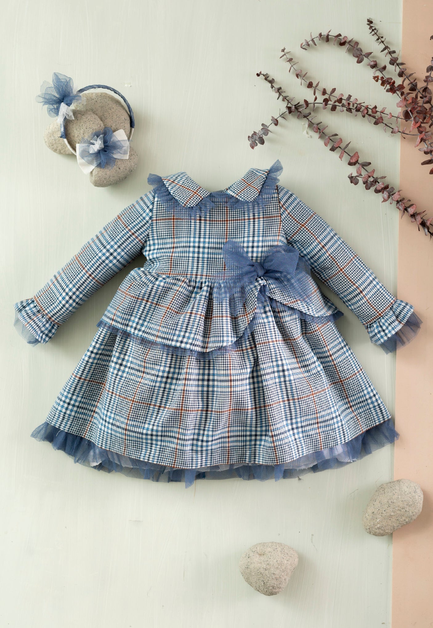 BASMARTI Blue Check Girls Peplum Dress