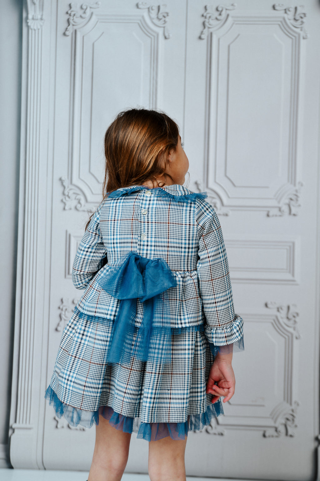 BASMARTI Blue Check Girls Peplum Dress