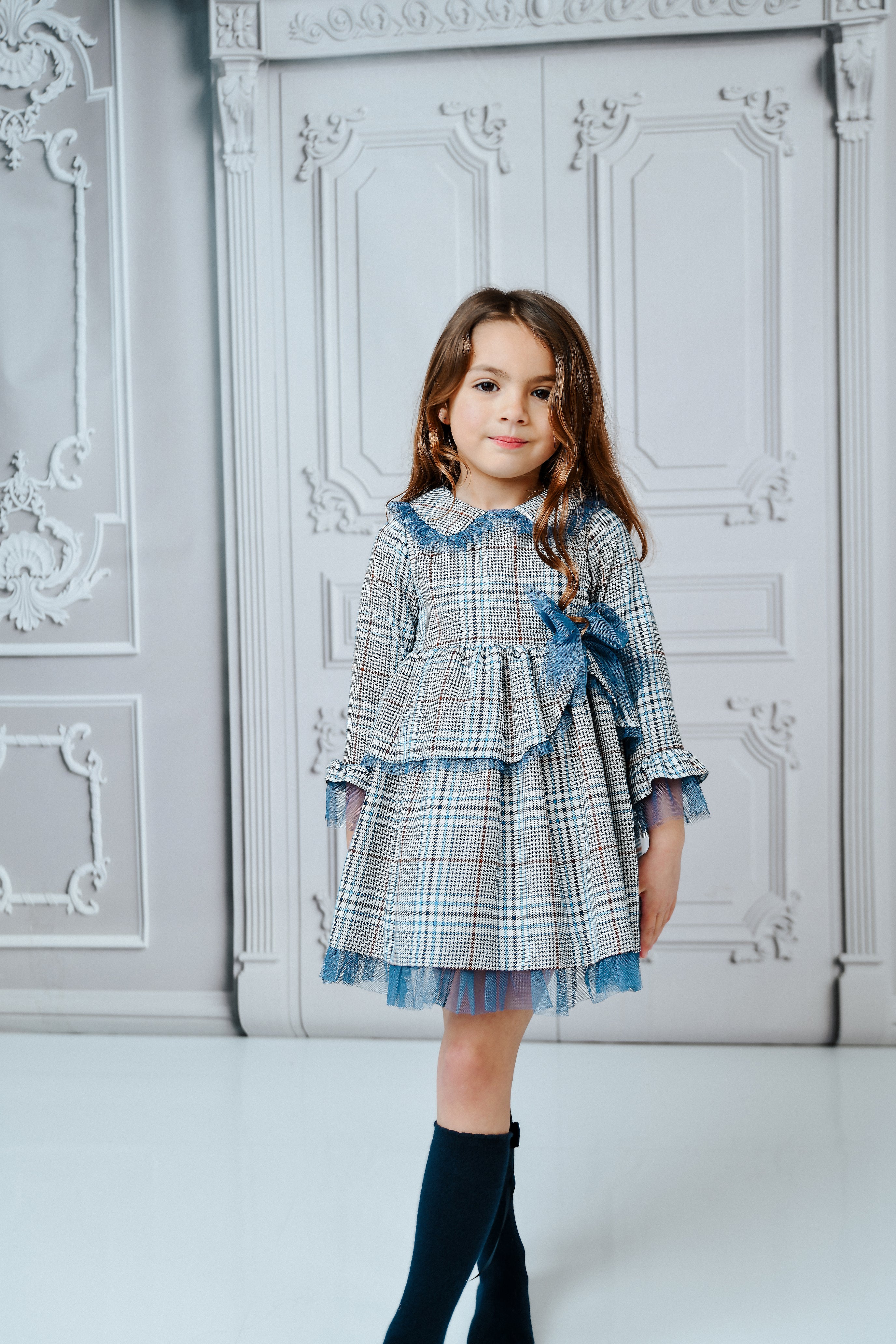 BASMARTI Blue Check Girls Peplum Dress