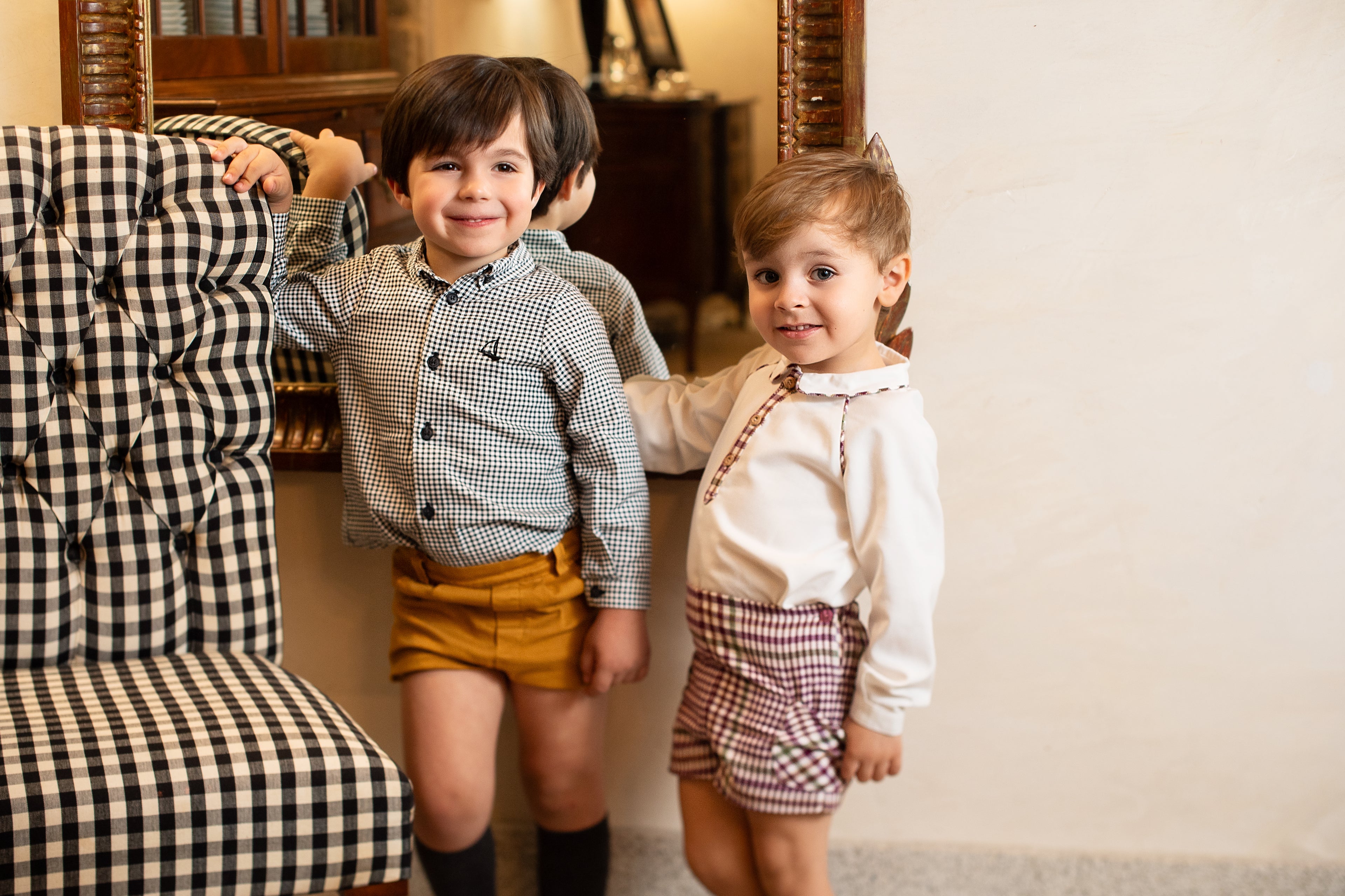 AW24 FOQUE Burgundy Check Boys Short Set - CLEARANCE SALE
