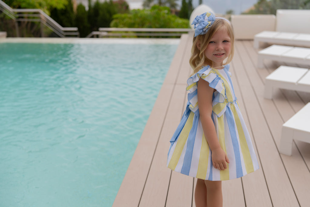 PRE ORDER MIRANDA Blue & Yellow Stripe Girls Dress - 238V