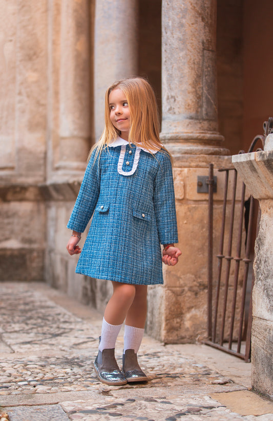 ROCHY Chanel Blue Tweed Girls A-Line Dress - 23816