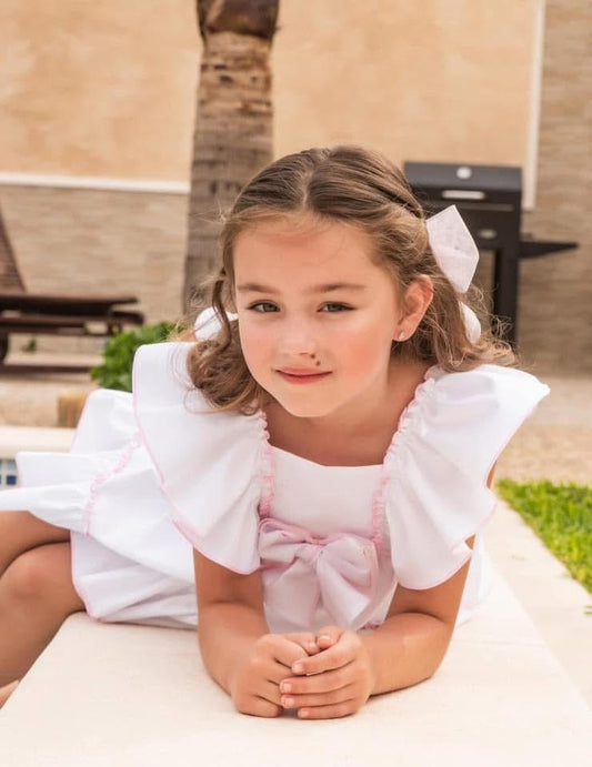 BABINE SS25 Blanca Girls White & Pink Dress - 2522823
