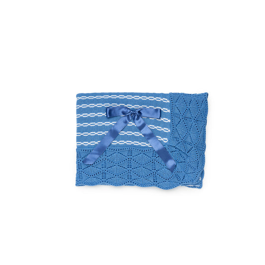 JULIANA Ambolo Boys Blue & White Knitted Shawl Blanket - 24001