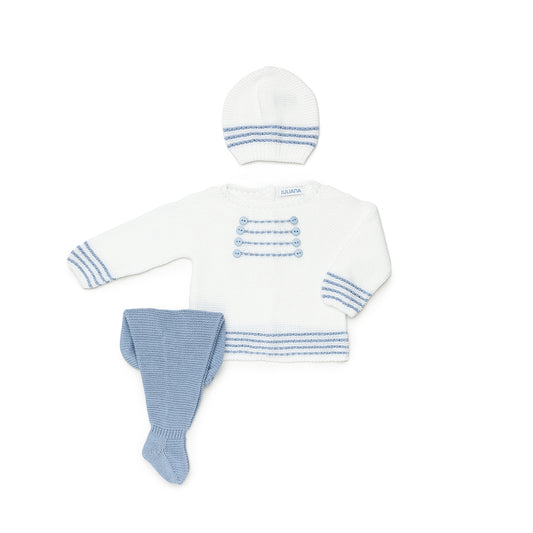 JULIANA Raco del Corb Boys Blue & White Three Piece Knitted Set - 24052