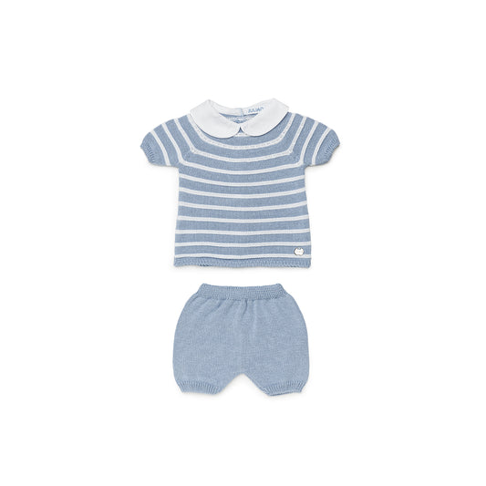 JULIANA Raco del Corb Boys Blue & White Knitted Short Pant Set - 24060