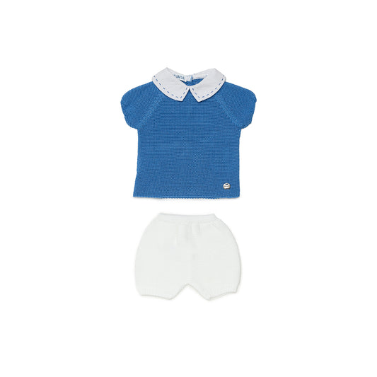 JULIANA Ambolo Boys Blue & White Knitted Short Set - 24062