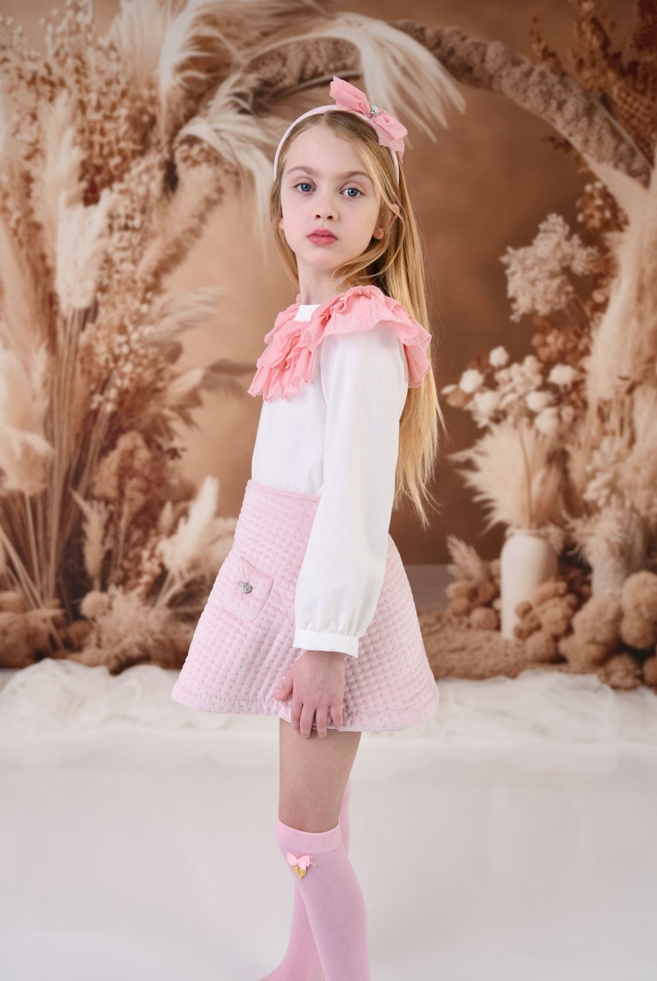 ROCHY Rosse Girls Pink Velvet Skirt Set - 24107