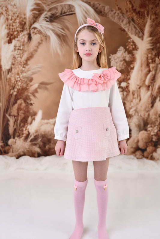 ROCHY Rosse Girls Pink Velvet Skirt Set - 24107