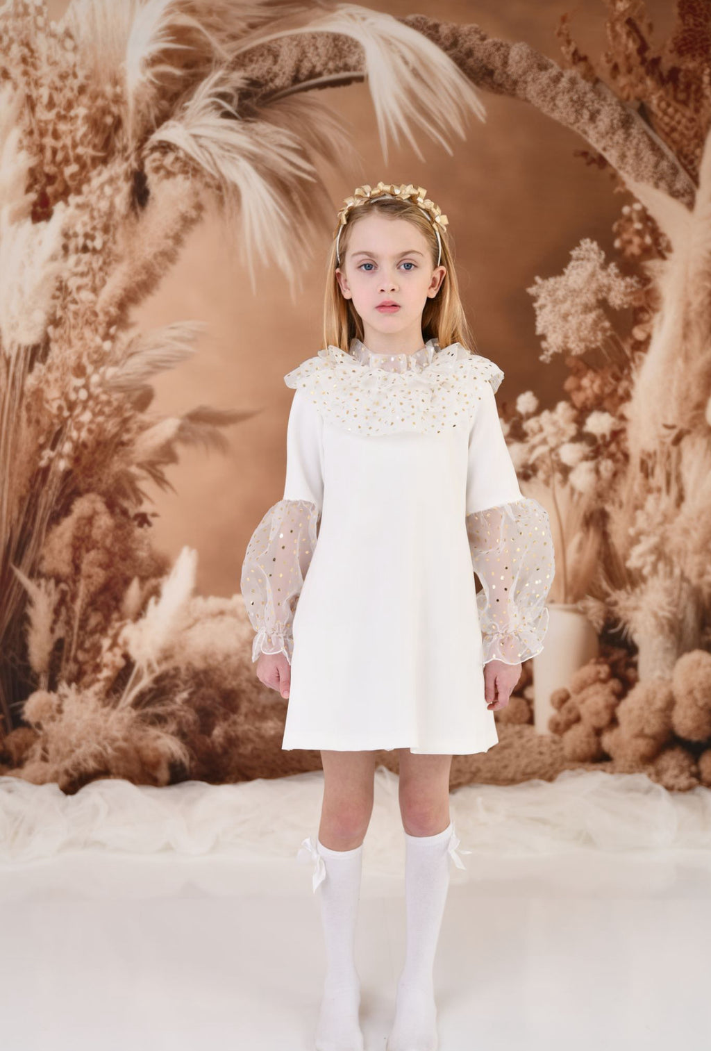 ROCHY AW24 Gold Girls Tulle Sleeve Dress - CLEARANCE SALE