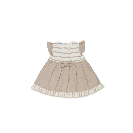 JULIANA Cap Negre Girls Beige & Cream Linen Dress - 24132