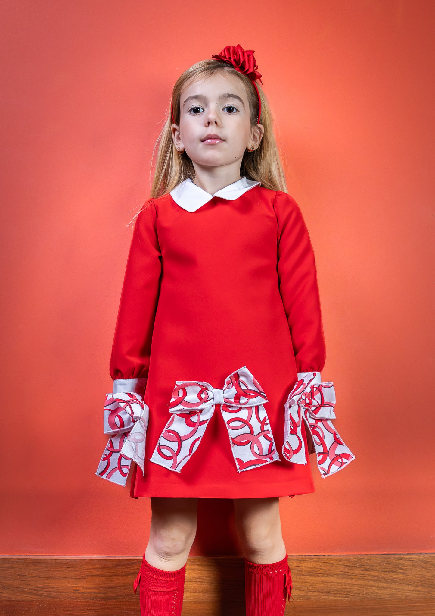 ROCHY Anillas Girls Red Rings Bow Dress - 24133