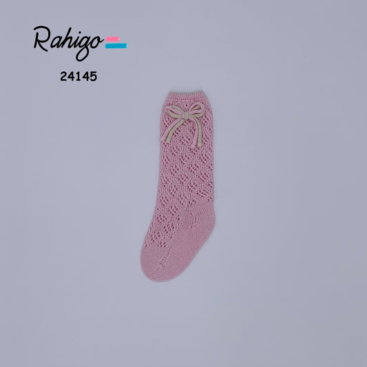 RAHIGO Pink & Cream Girls Bow Socks - 24145