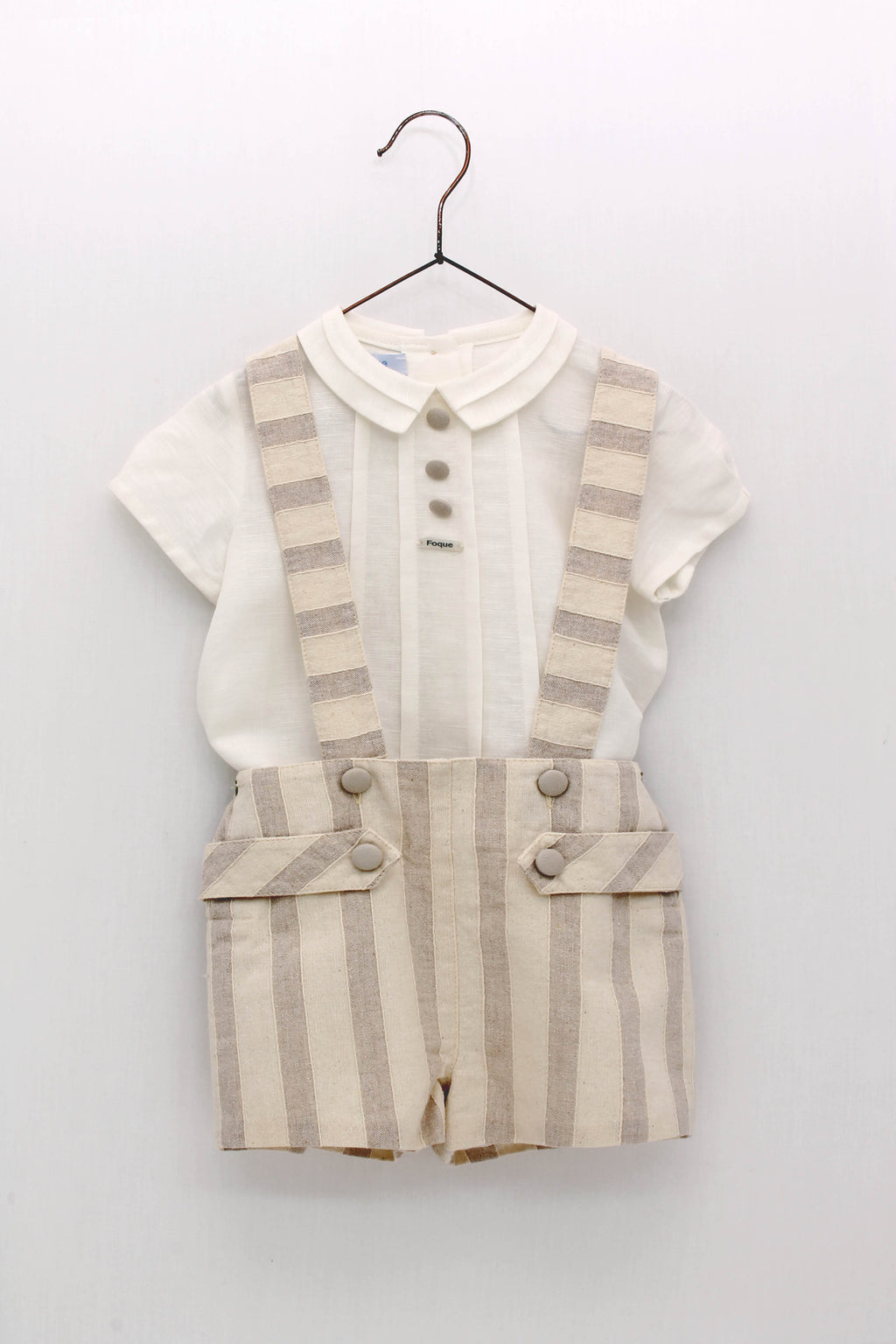 FOQUE CEREMONIA Boys Beige & Cream Stripe Short Set