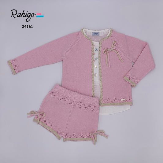 RAHIGO Pink & Cream Girls Three Piece Short Set - 24161