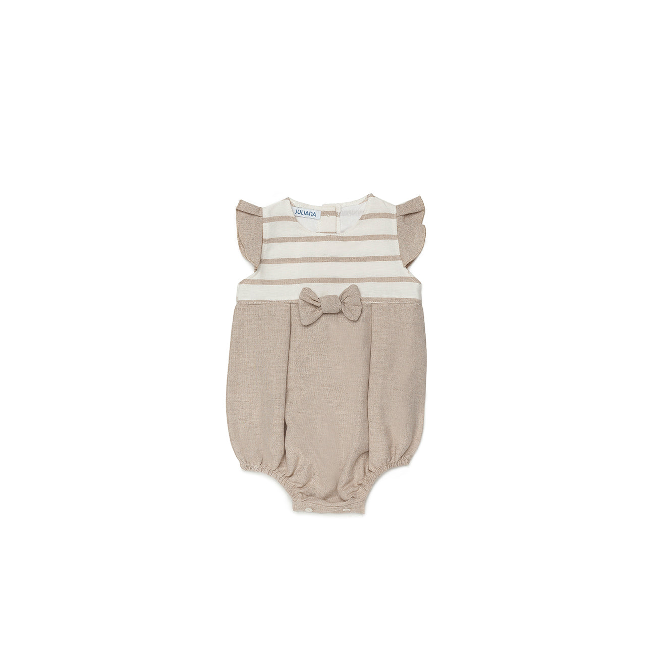 JULIANA Cap Negre Girls Beige & Cream Linen Romper - 24178