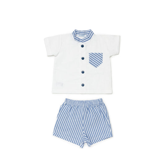 JULIANA Cap Blanc Boys Blue & White Stripe Short Set - 24180