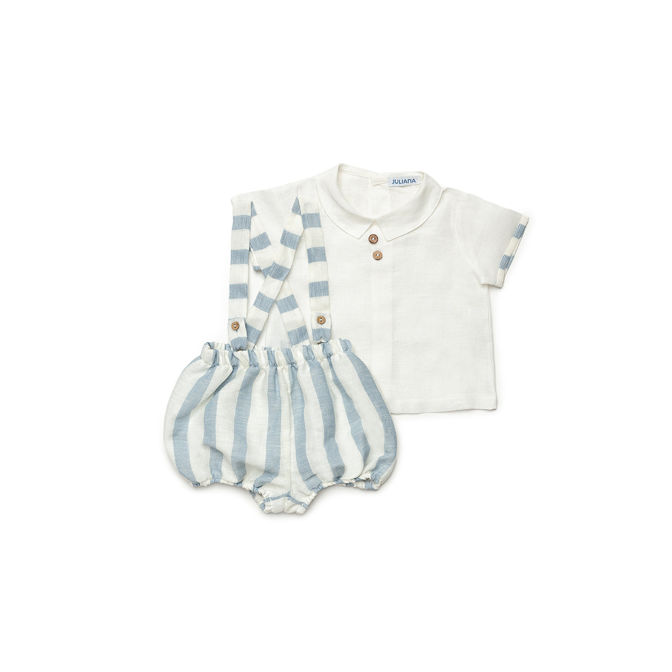 JULIANA SS24 Benissa Boys Blue & Cream Stripe Linen Jam Pant Set - CLEARANCE SALE