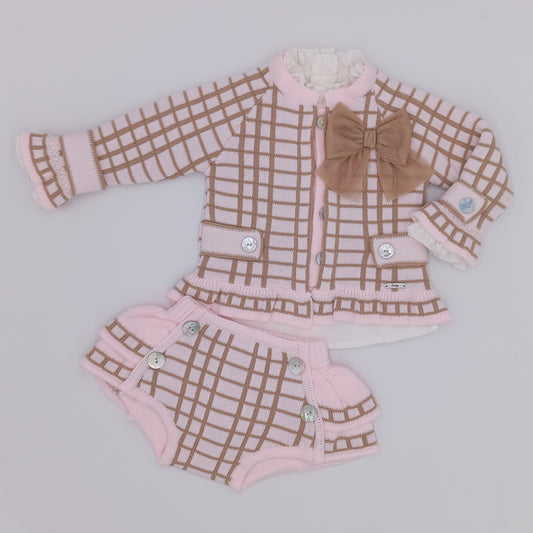 RAHIGO Pink & Camel Girls Three Piece Jam Pant Set - 24203