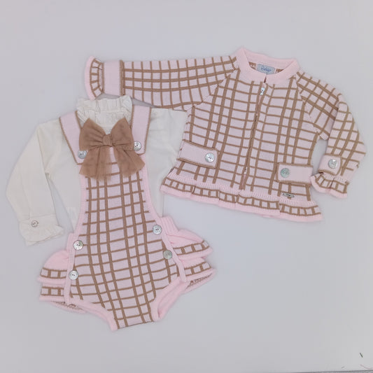 RAHIGO Pink & Camel Girls Three Piece Romper Set - 24205