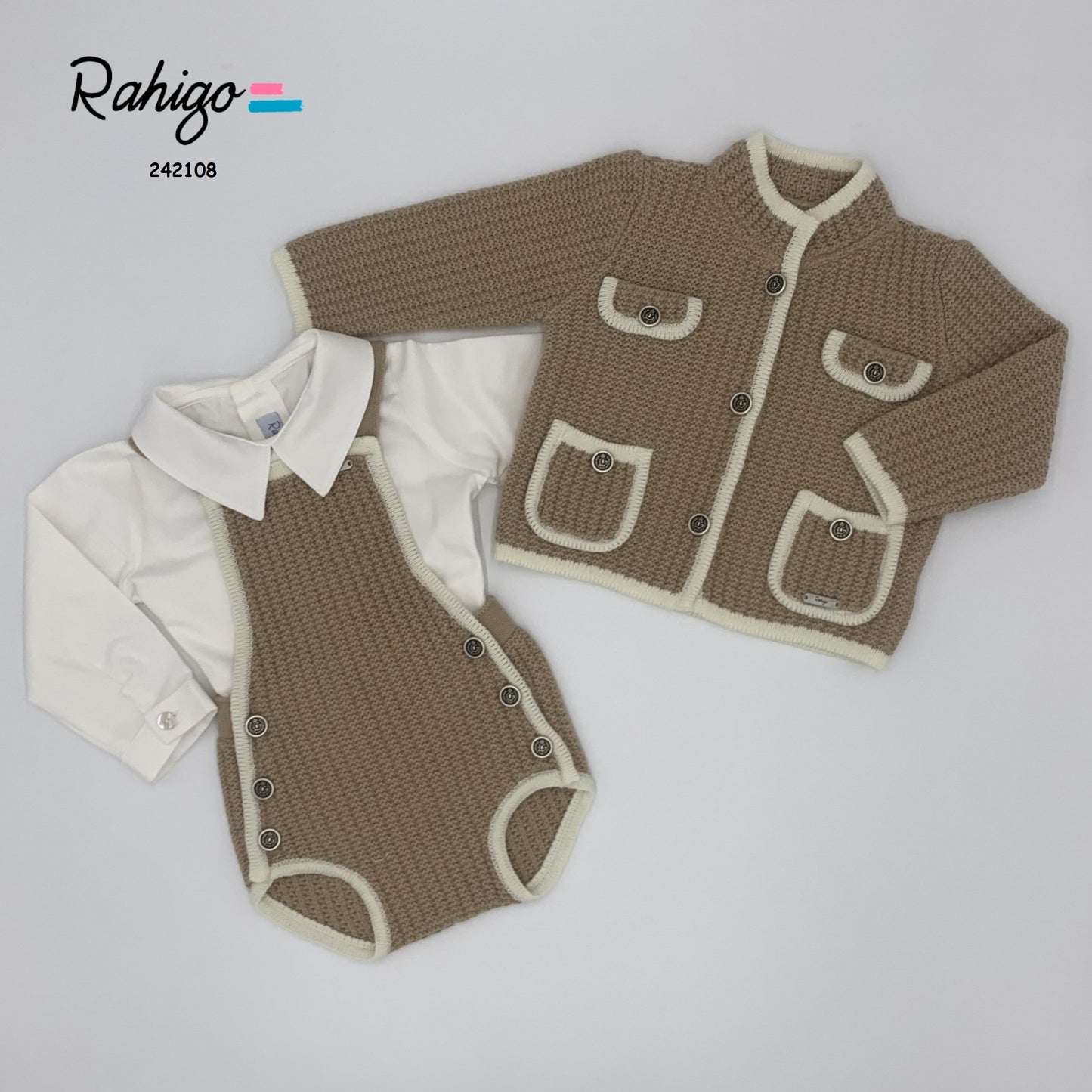 RAHIGO Camel & Cream Boys Three Piece Romper Set - 242108