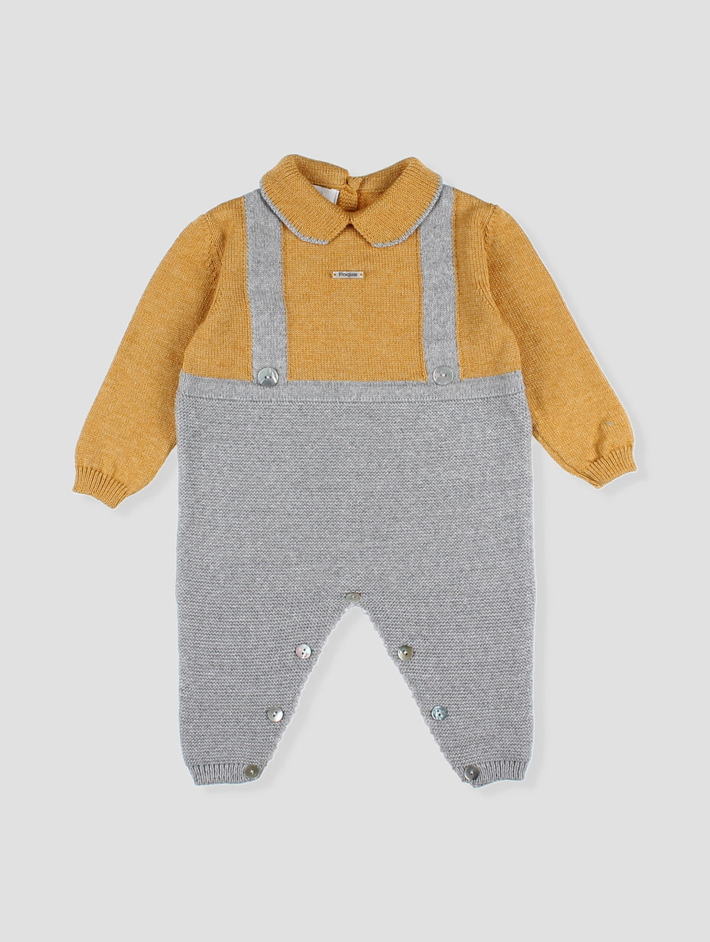 AW24 FOQUE Mustard & Grey Boys Knitted Romper - 1214
