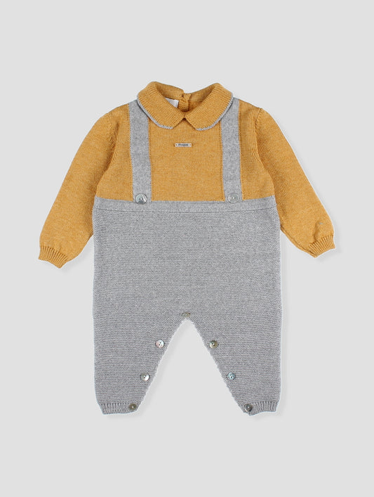 FOQUE Mustard & Grey Boys Knitted Romper - 1214