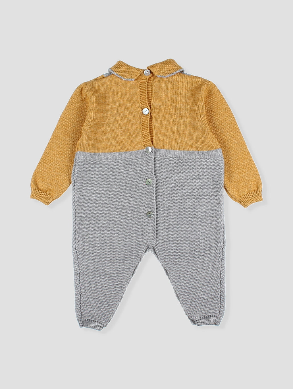 AW24 FOQUE Mustard & Grey Boys Knitted Romper - 1214