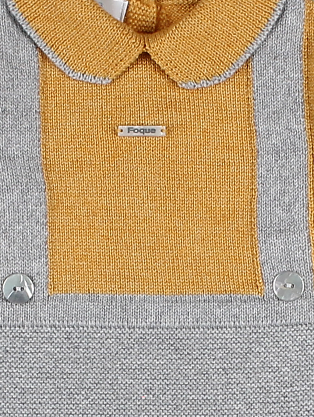 AW24 FOQUE Mustard & Grey Boys Knitted Romper - 1214