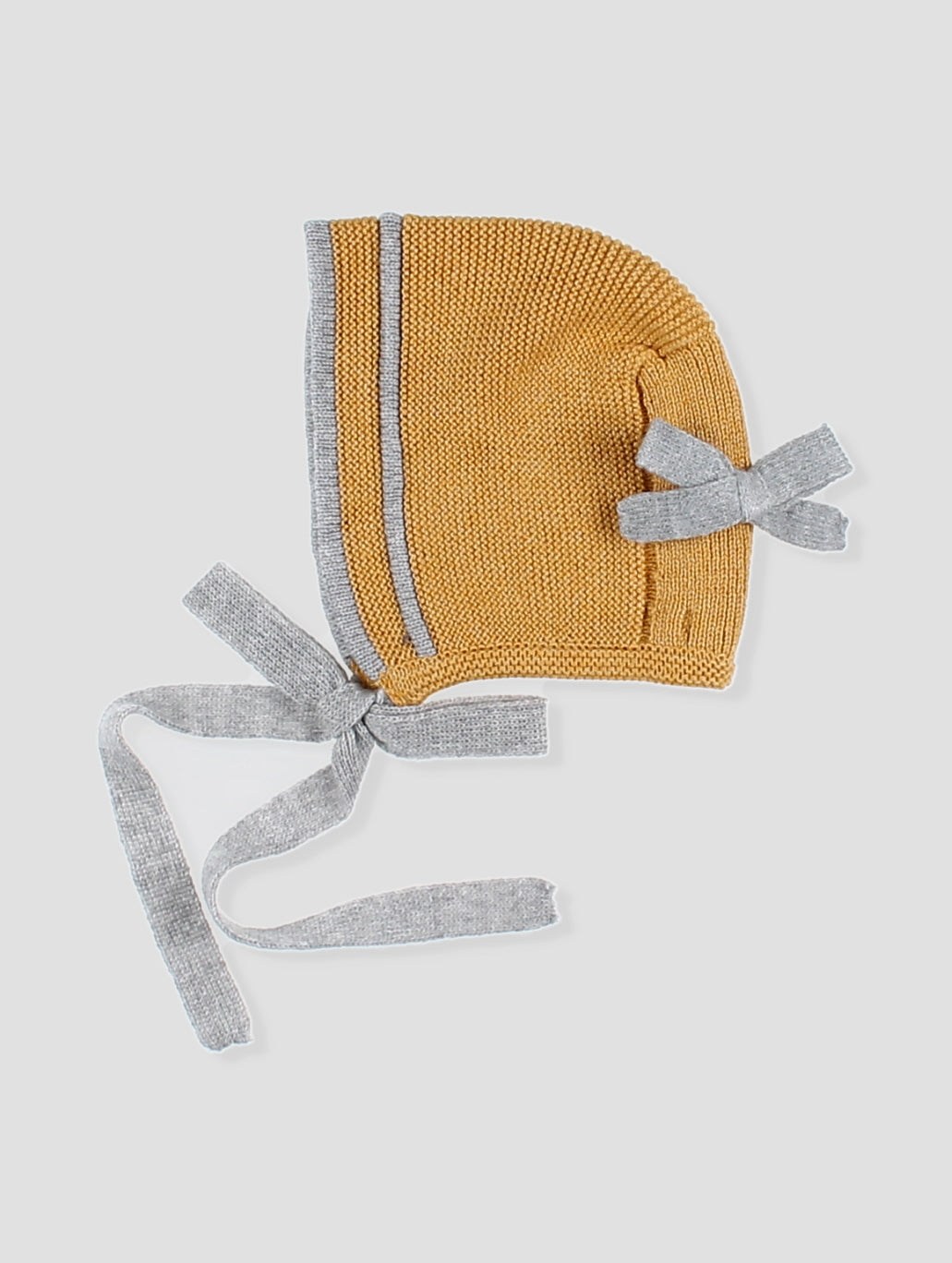 AW24 FOQUE Mustard & Grey Girls Knitted Dress & Bonnet - 5212