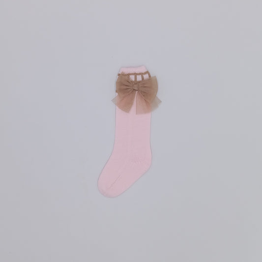 RAHIGO Pink & Camel Girls Sock with Tulle Bow - 24215