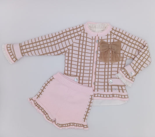 RAHIGO Pink & Camel Girls Three Piece Short Set - 24218