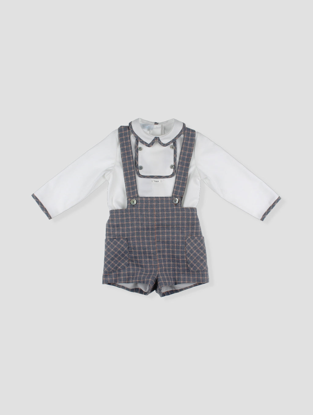 AW24 FOQUE Arcilla Grey Check Boys Short Set with Cardigan - CLEARANCE SALE