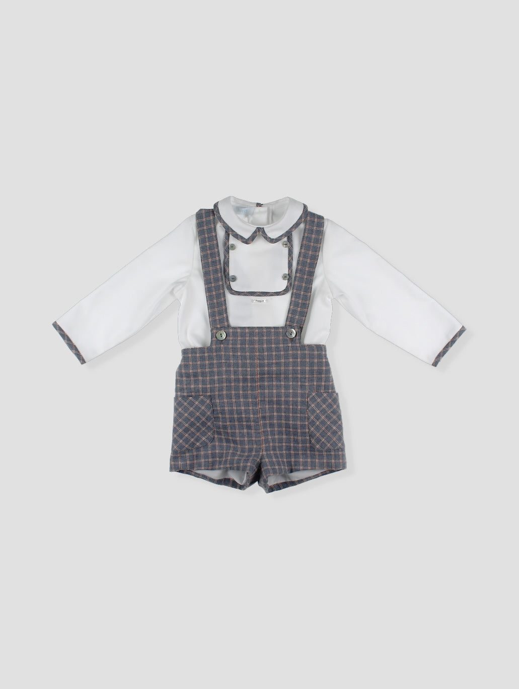 AW24 FOQUE Arcilla Grey Check Boys Short Set with Cardigan - CLEARANCE SALE