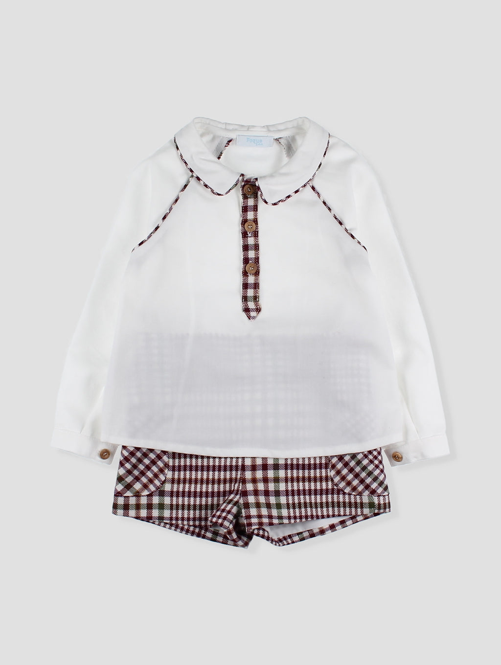AW24 FOQUE Burgundy Check Boys Short Set - CLEARANCE SALE