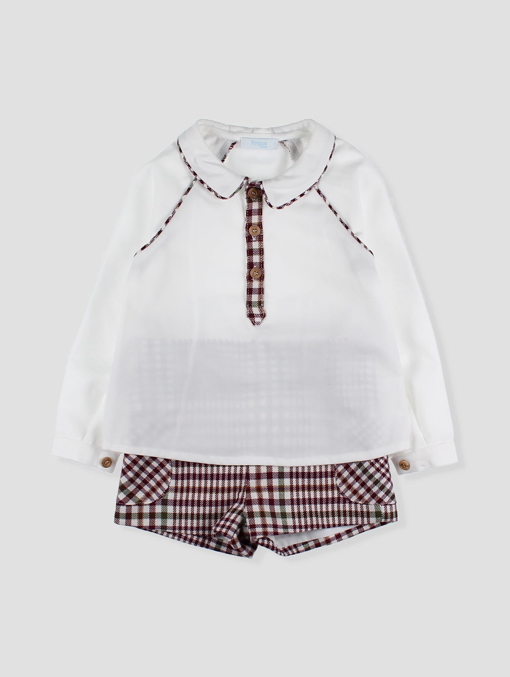 FOQUE Burgundy Check Boys Short Set - 4234