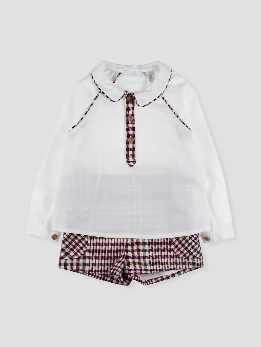 AW24 FOQUE Burgundy Check Boys Short Set - CLEARANCE SALE