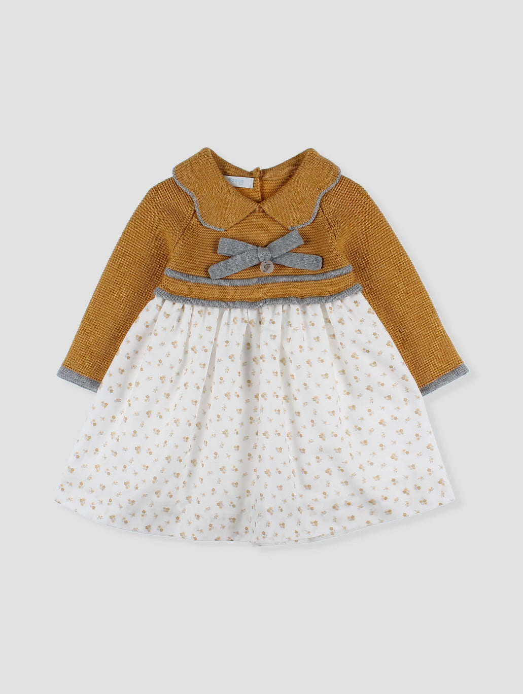 AW24 FOQUE Mustard & Grey Girls Knitted Dress & Bonnet - 5212