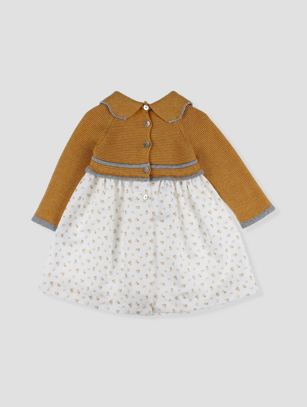 AW24 FOQUE Mustard & Grey Girls Knitted Dress & Bonnet - 5212
