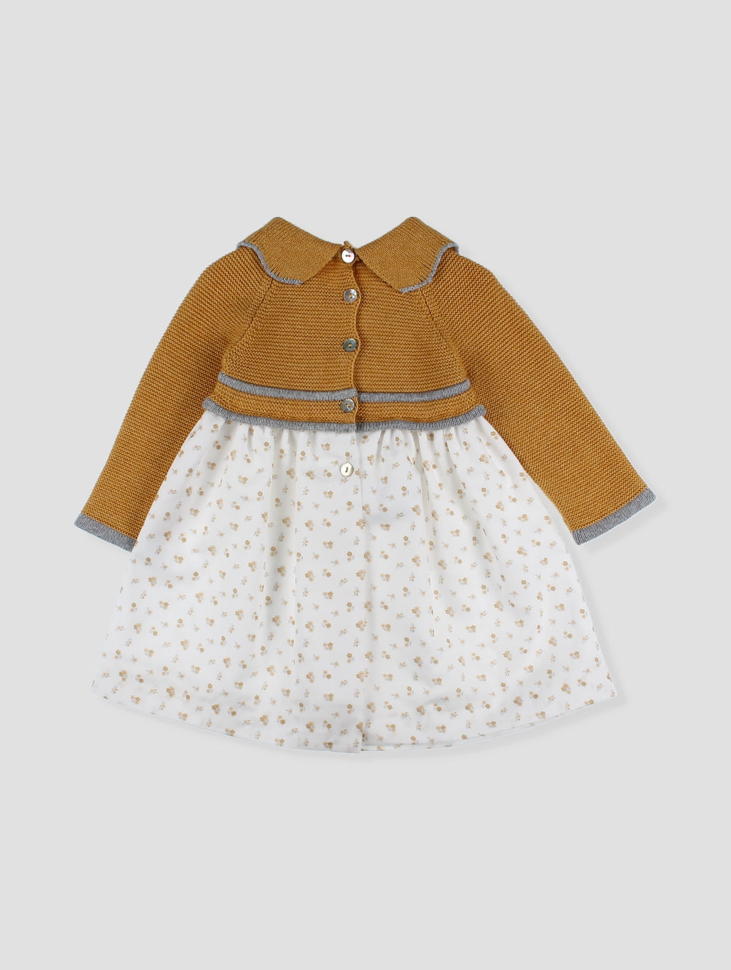 AW24 FOQUE Mustard & Grey Girls Knitted Dress & Bonnet - 5212
