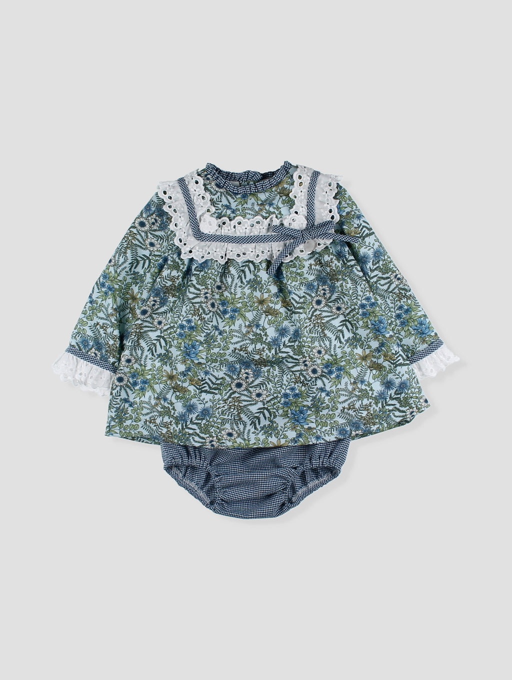 AW24 FOQUE Klein Light Blue Floral Girls Dress & Knickers - CLEARANCE SALE
