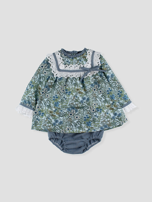 FOQUE Light Blue Floral Girls Dress & Knickers - 5253